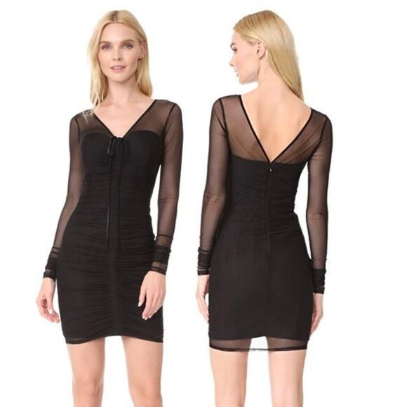 Cinq À Sept Grant Black Ruched Mesh Mini Dress - Picture 1 of 7